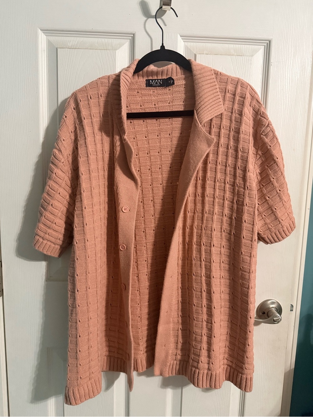 BoohooMAN Peach Open-Knit Short Sleeve Cardigan